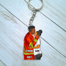 Load image into Gallery viewer, Personalized Firefighter Couple Keychain - Custom Love Token Keychains PopCulturePrints
