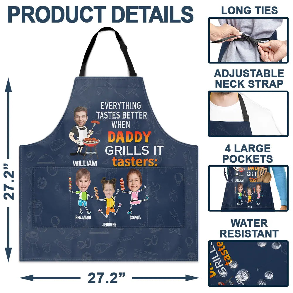 Everything Tastes Better When Daddy Grills It - Personalized Apron | Custom Gift for Dad, Grandpa, and Grill Lovers Apron PopCulturePrints