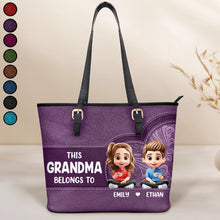 Load image into Gallery viewer, This Grandma Belongs To - Personalized Cartoon Tote Bag Leather Tote Bag PopCulturePrints
