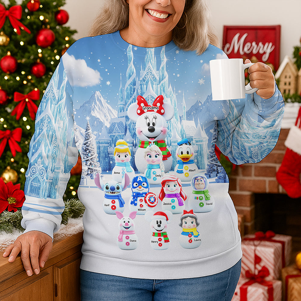 "Grandma's Favorite Characters Unite!" - Personalized Cartoon Characters 3D Sweatshirt - Gift for Grandma, Mom, and Loved Ones AOP Products PopCulturePrints