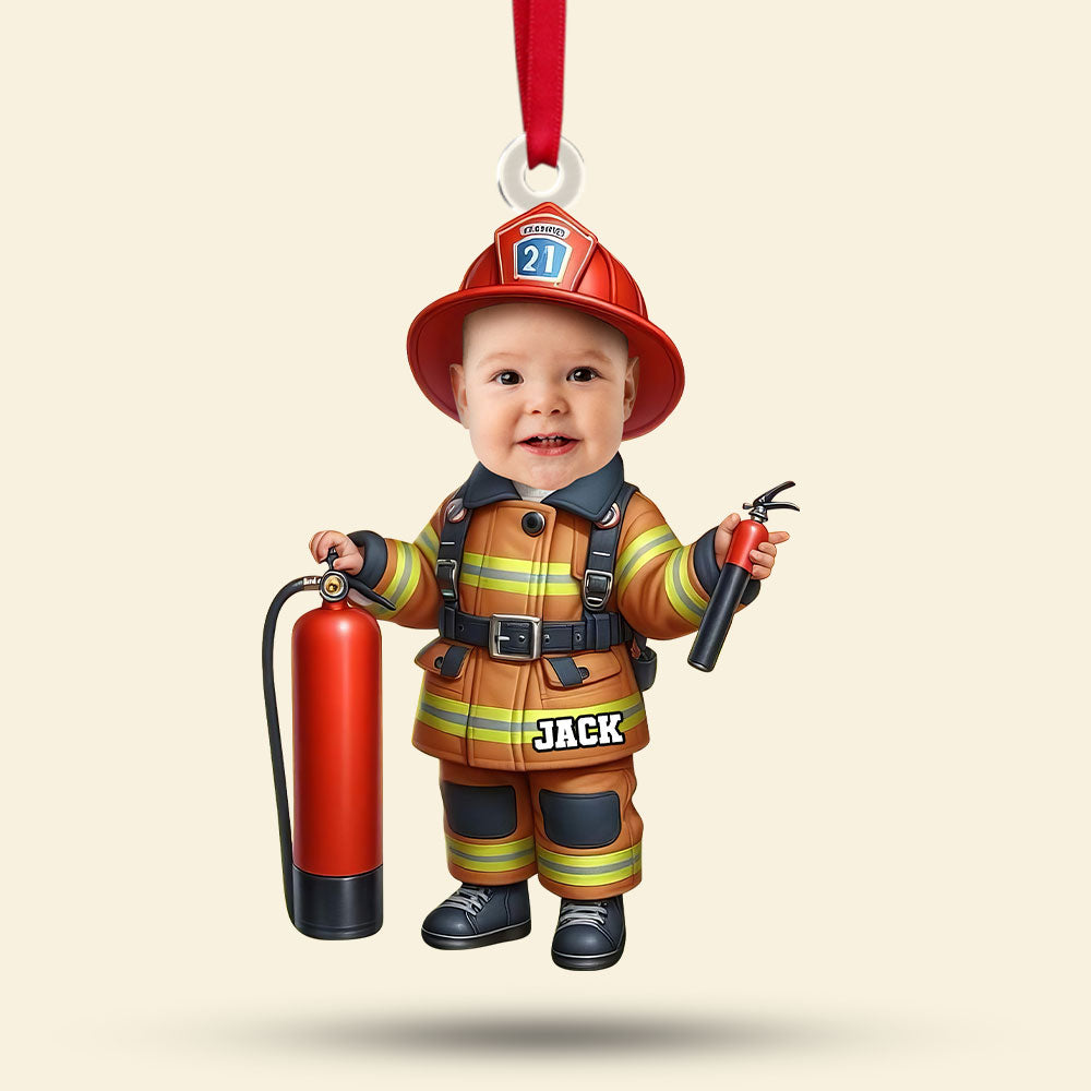 Personalized Kid Firefighter Photo Ornament Ornament PopCulturePrints