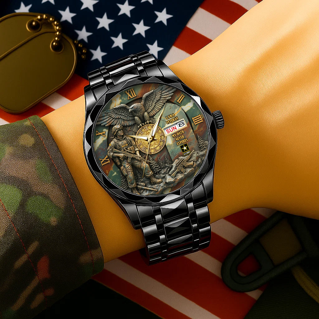 Honor the Brave: Personalized Veterans Stainless Steel Men’s Watch Men's Watch PopCulturePrints