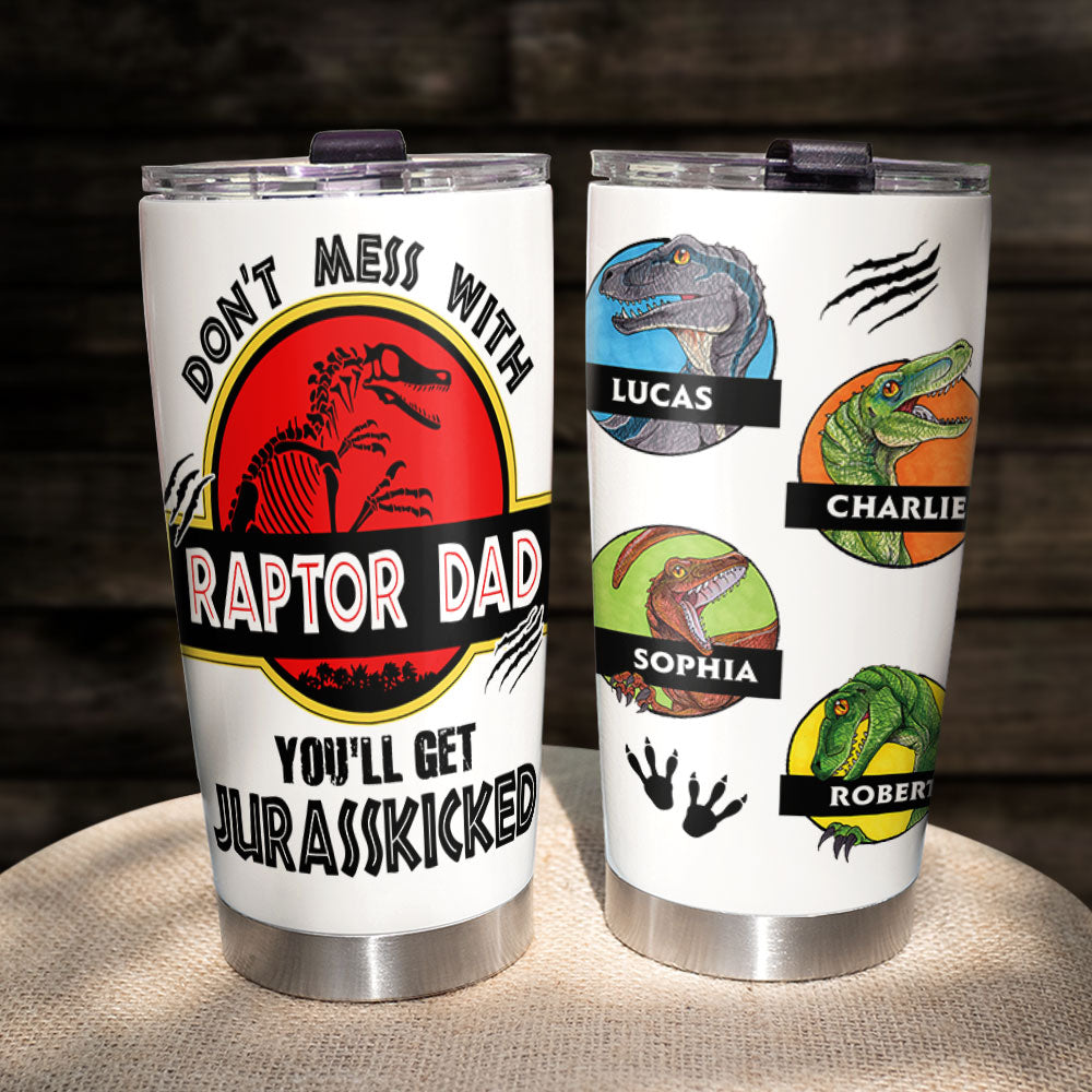 Raptor Dad Personalized Tumbler - Jurassic Custom Gift Tumbler Cup PopCulturePrints