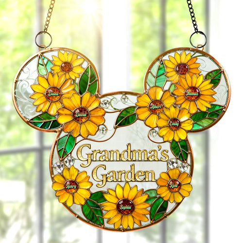 “Brighten Her Day with Sunflowers” - Personalized Sunflower Suncatcher Ornament - Gift for Mom, Grandma, or Any Loved One Ornament PopCulturePrints