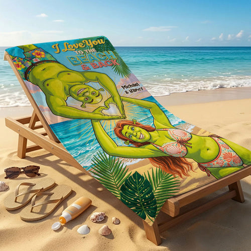 I Love You to the Beach & Back - Personalized Tropical Couple Beach Towel Beach Towel PopCulturePrints