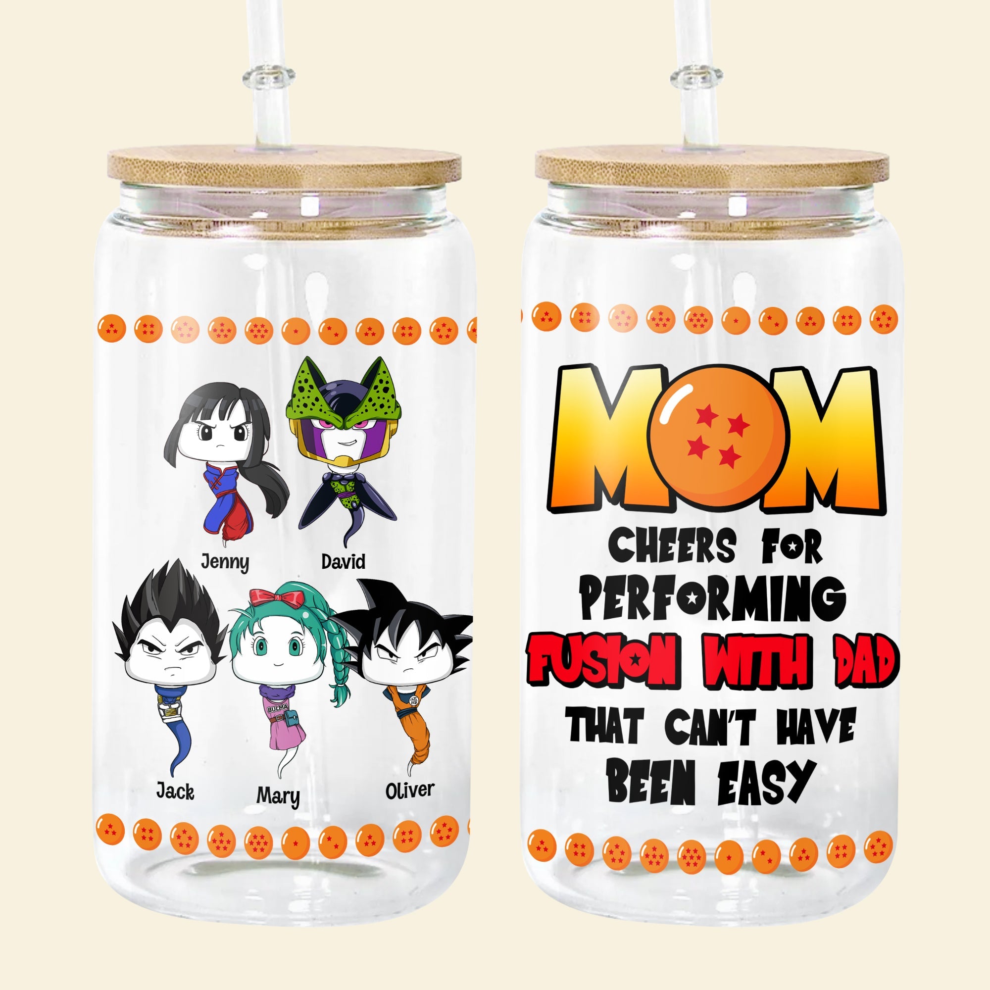 Personalized Anime Mom Glass Can - Mother's Day Gift Glass Can PopCulturePrints