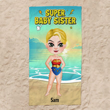 Load image into Gallery viewer, Super Baby Sister Personalized Beach Towel Beach Towel PopCulturePrints
