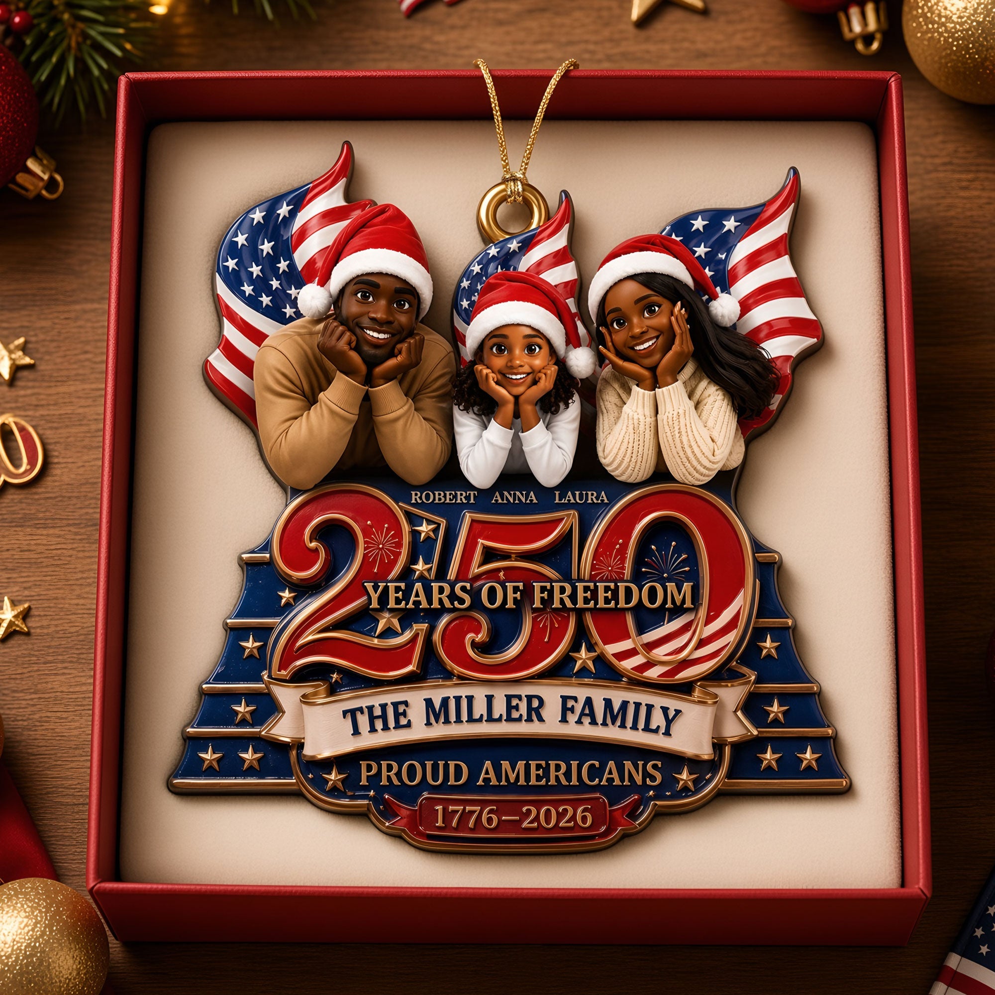Celebrate Freedom: Custom Photo Proud American 250th Christmas Ornament - Personalized Gifts for Family and Friends
