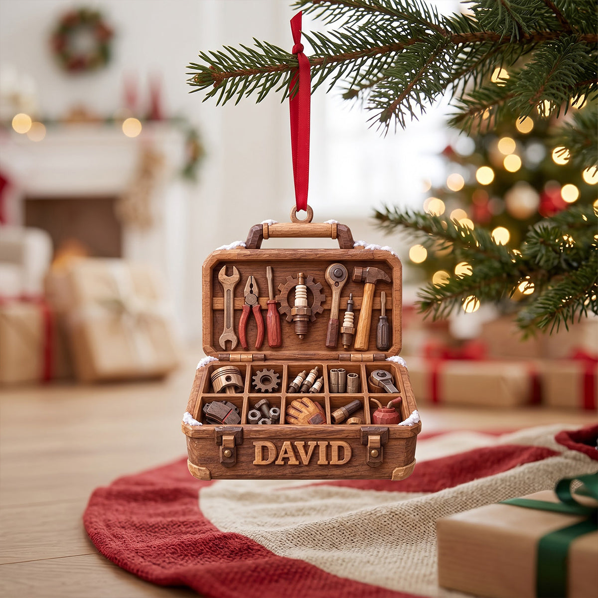 “Crafted with Care: Personalized Mechanic Tool Box Acrylic Ornament - Custom Gift for Mechanics” Ornament PopCulturePrints