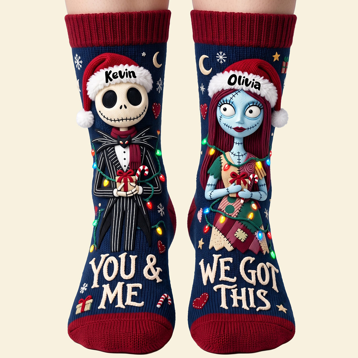 You & Me We Got This – Spooky Christmas Couple Personalized Socks