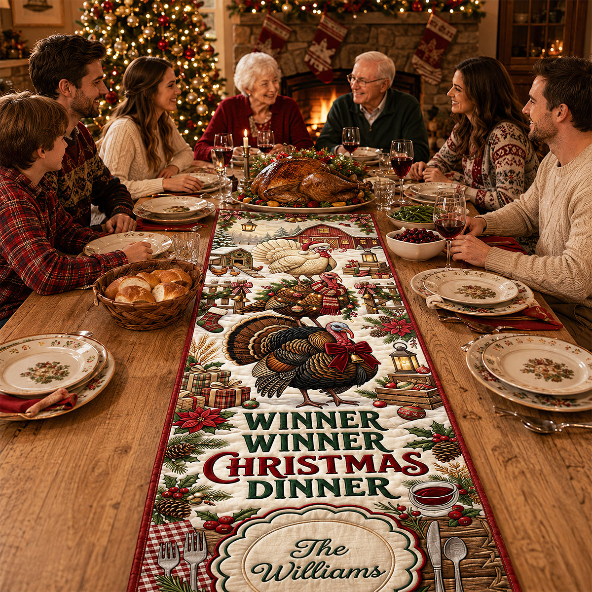 “Winner Winner Christmas Dinner” - Personalized Quilted Table Runner - Unique Gift for Family, Friends, and Hosts
