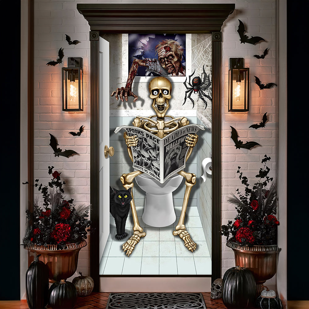 Spooky Skeleton Restroom Door Cover - Funny Halloween Decor 04HUTI040924