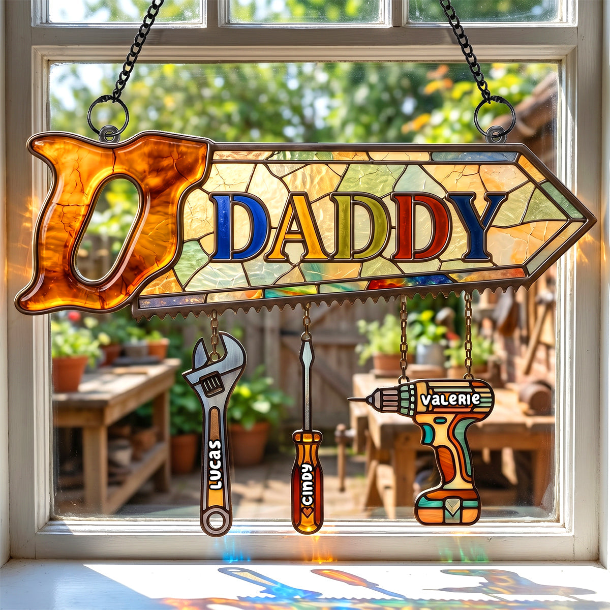 "Dad's Best Tools, Made with Love" - Personalized Suncatcher Ornament - Gift for Dad, Grandpa & More Ornament PopCulturePrints