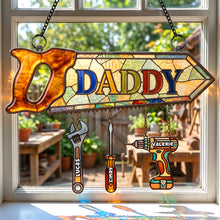 Load image into Gallery viewer, "Dad's Best Tools, Made with Love" - Personalized Suncatcher Ornament - Gift for Dad, Grandpa &amp; More Ornament PopCulturePrints
