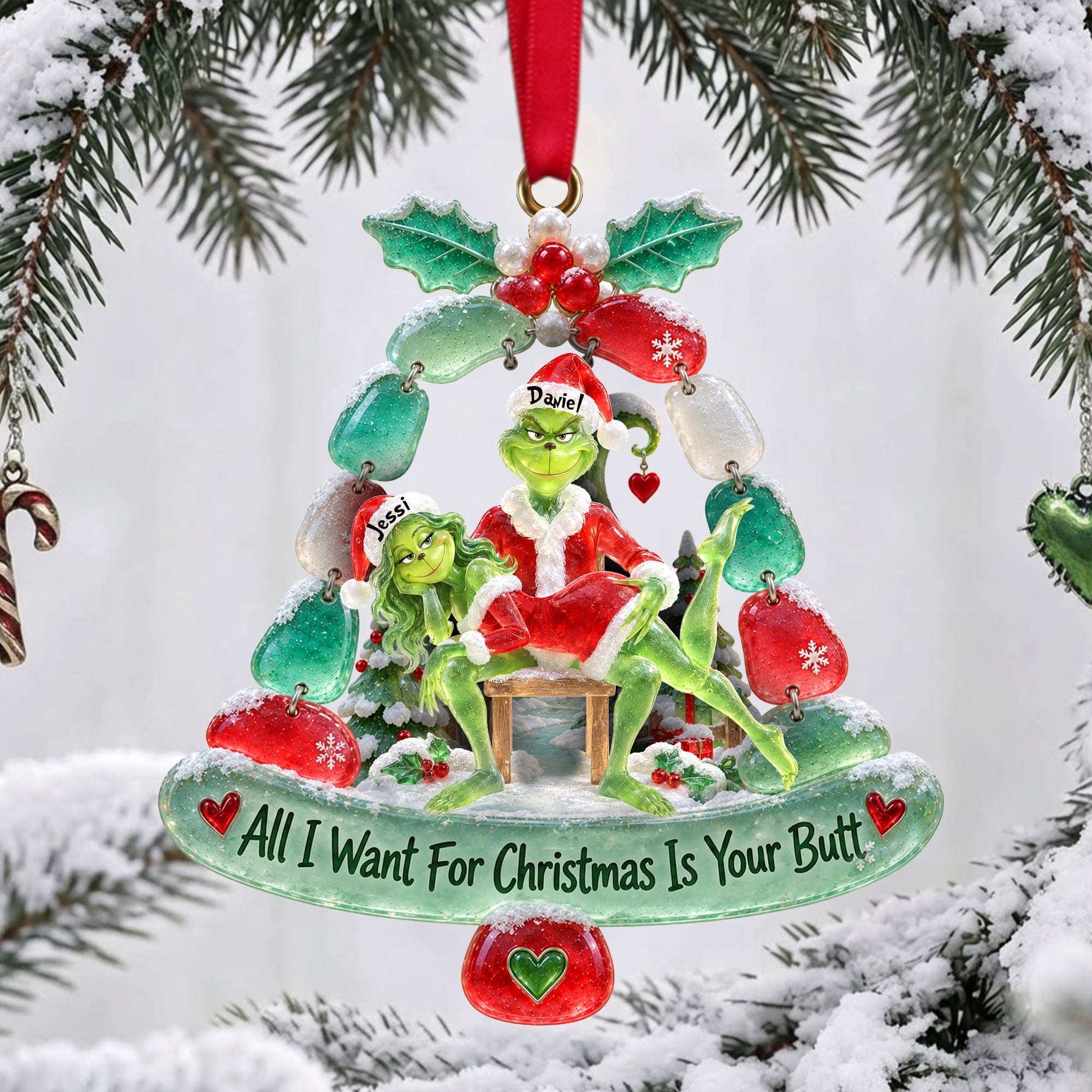 All I Want For Christmas Is Your Butt - Cheeky Mistletoe Couple Acrylic Ornament - Personalized Christmas Gifts for Couples