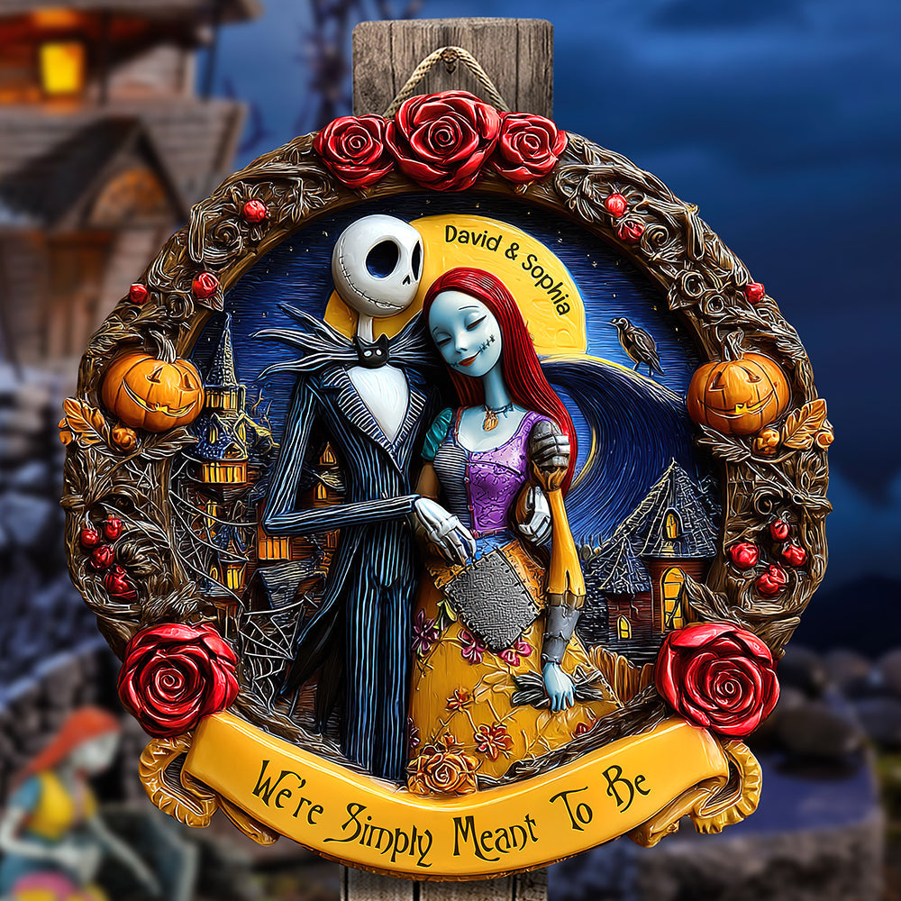 We're Simply Meant To Be - Personalized Horror Couple Wood Sign Wood Sign PopCulturePrints