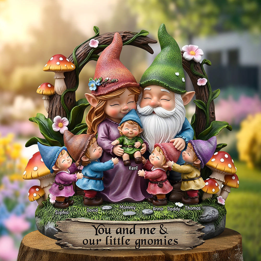 You and Me & Our Little Gnomies - Personalized Happy Gnome Family Acrylic Plaque Shaped Plaques PopCulturePrints