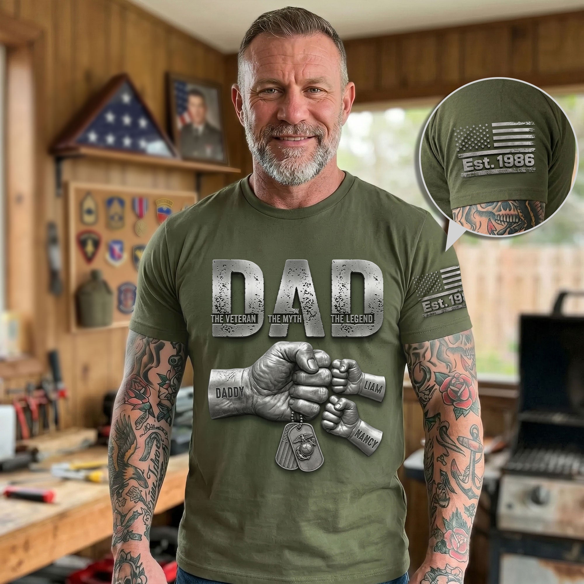 The Veteran. The Myth. The Legend. - Patriotic Veteran Dad Shirt - Personalized Gift For Dad, Grandpa & Veteran Dads AOP Products PopCulturePrints