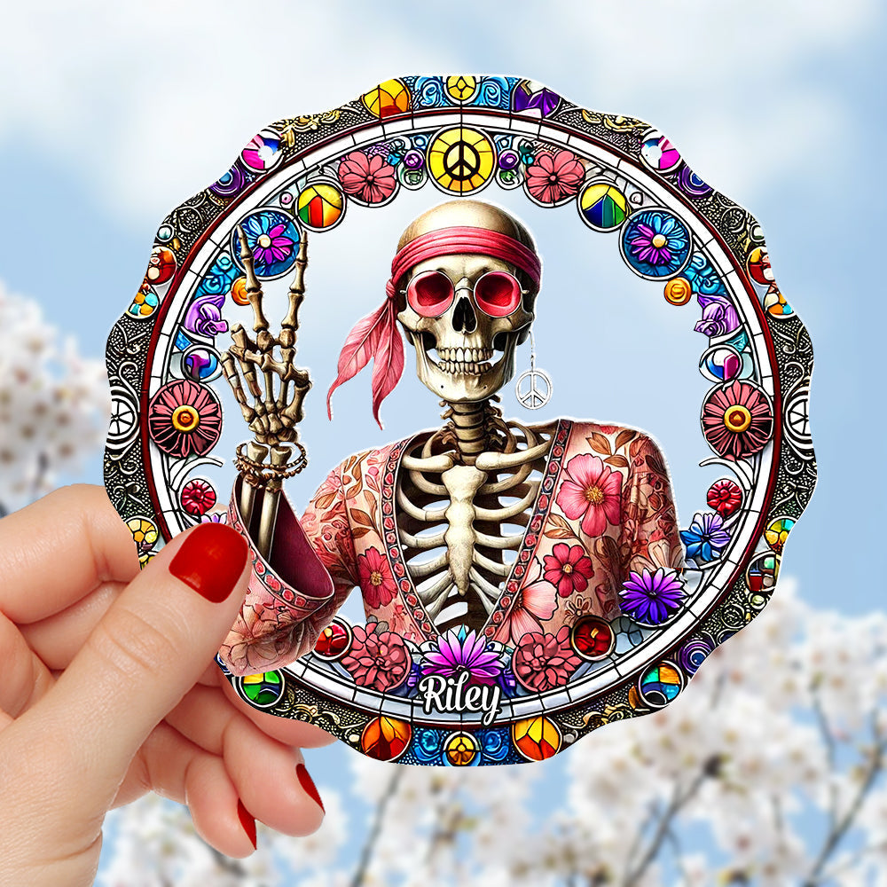 Peace Love Skull Personalized Hippie Suncatcher