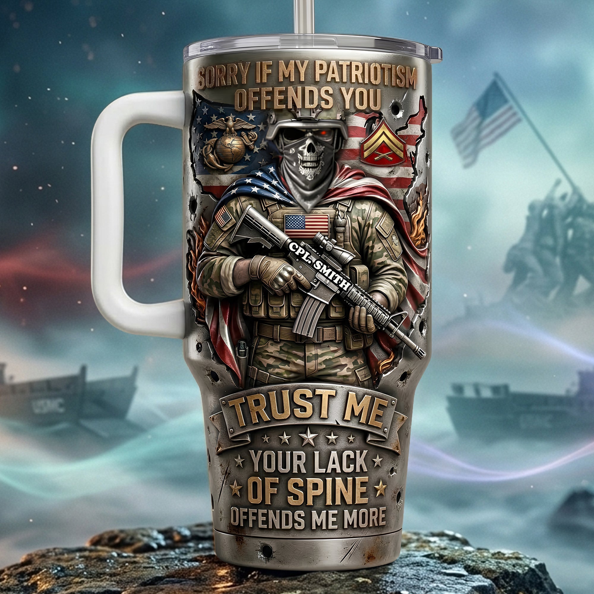 Fierce American Warrior 40oz Tumbler - Personalized Gifts for Veterans Tumbler Cup PopCulturePrints