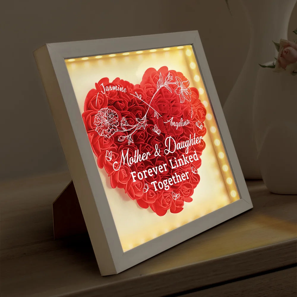 “Mother & Daughter Forever Linked Together” - Personalized LED Light Flower Shadow Box - Unique Gift for Moms, Grandmas & Daughters LED Light Flower Shadow Box PopCulturePrints