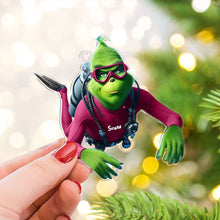 Load image into Gallery viewer, Customized Green Monster Scuba Diving Christmas Ornament
