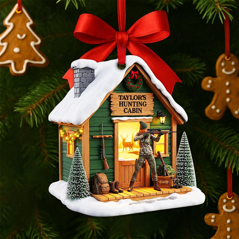Hunting Cabin Christmas Ornament - Personalized Gift for Hunters Ornament PopCulturePrints