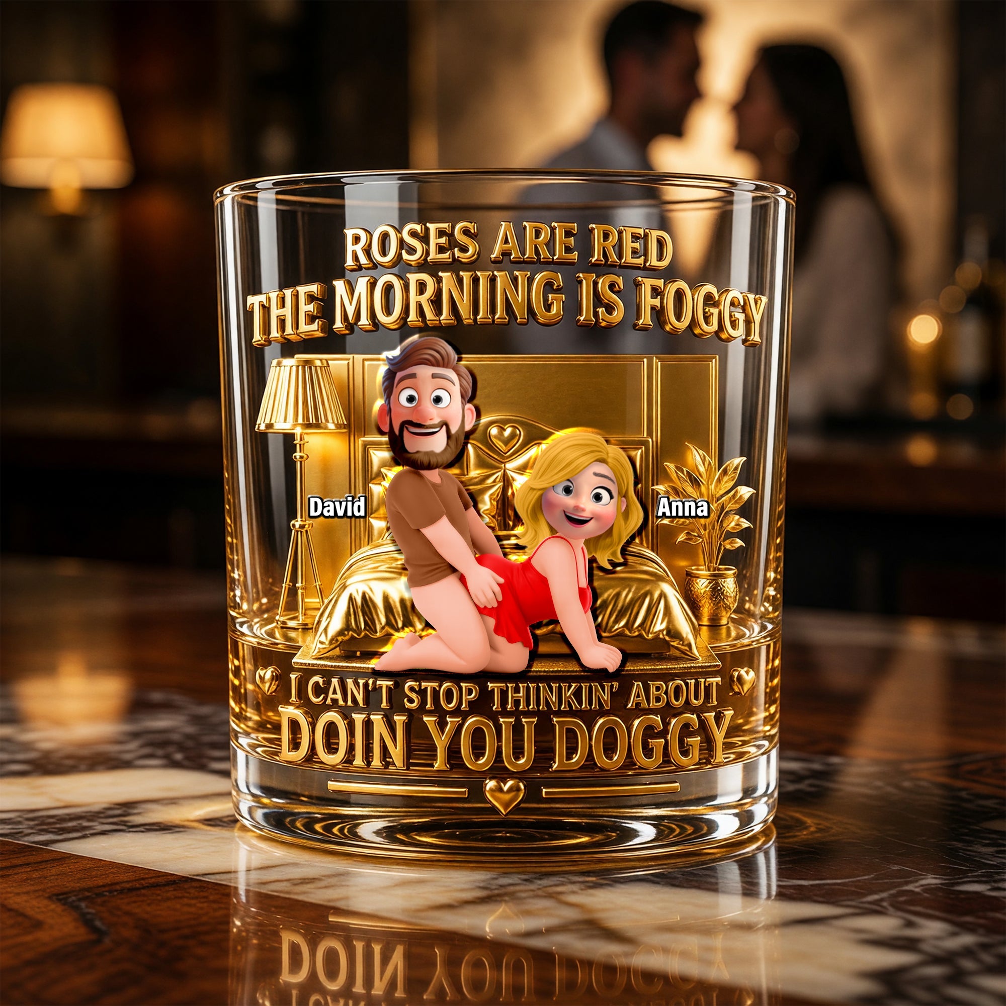 Roses Are Red, The Morning Is Foggy - Personalized Cheeky Couple Round Glass | Unique Gift for Couples Glass PopCulturePrints
