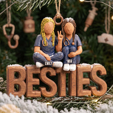 Load image into Gallery viewer, Best Friends in Scrubs - Personalized Wood Ornament for Nurses Ornament PopCulturePrints

