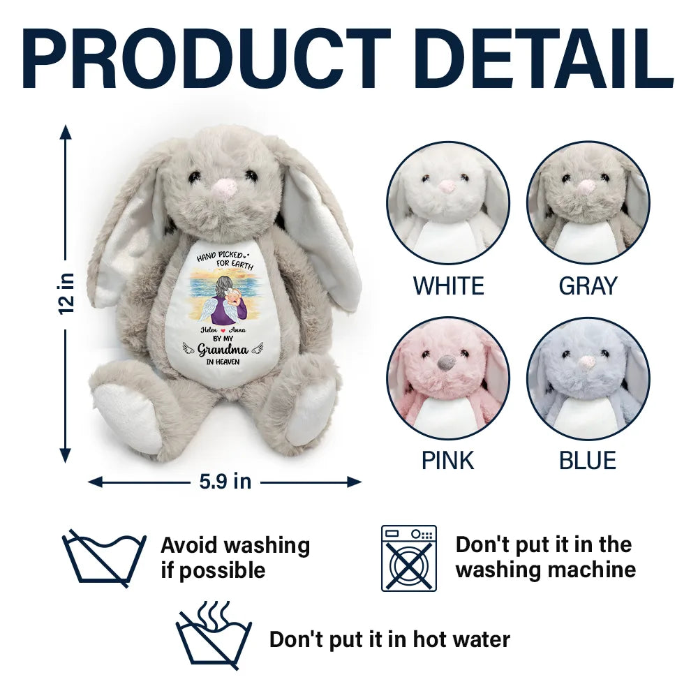 Hand Picked For Earth By My Grandpa Grandma - Personalized Soft Toy Bunny for Heartfelt Gifts Soft Toy Bunny PopCulturePrints
