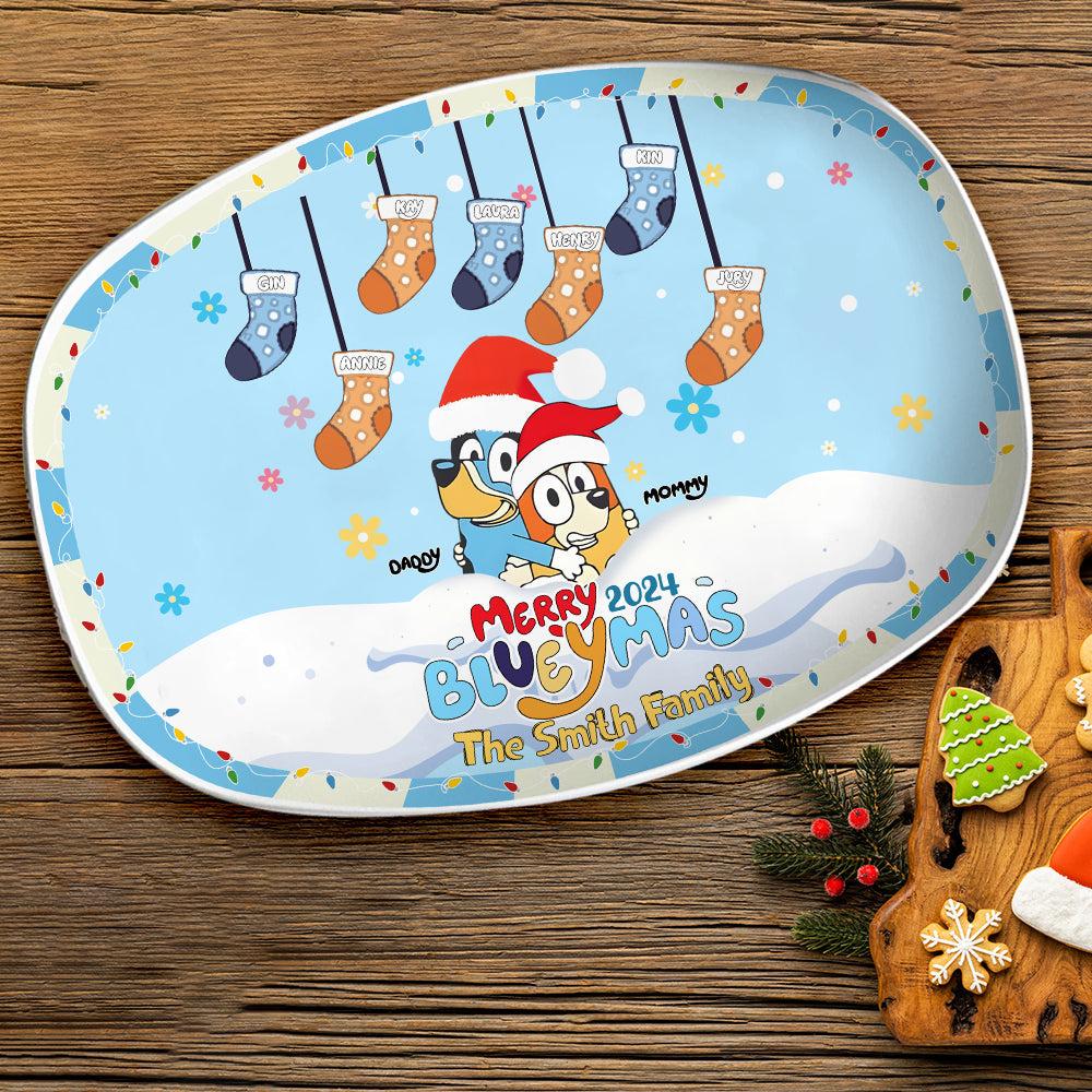 Personalized Family Christmas Resin Plate – Festive Stockings Design