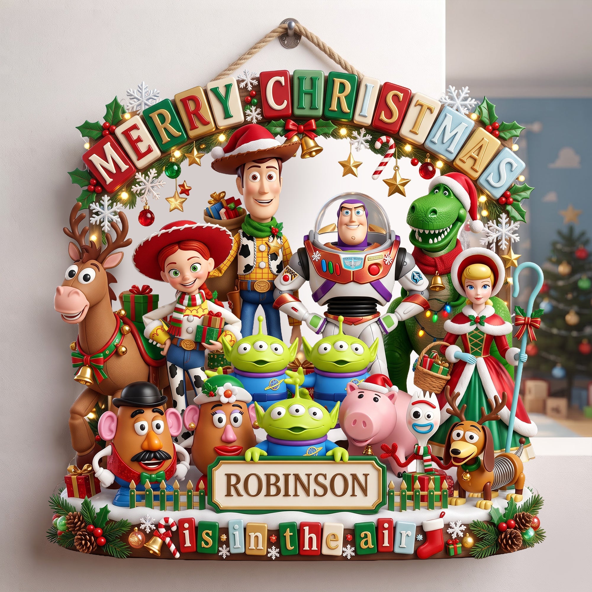 “Merry Christmas is in the air” - Holiday Friends Acrylic Sign - Personalized Christmas Family Keepsake