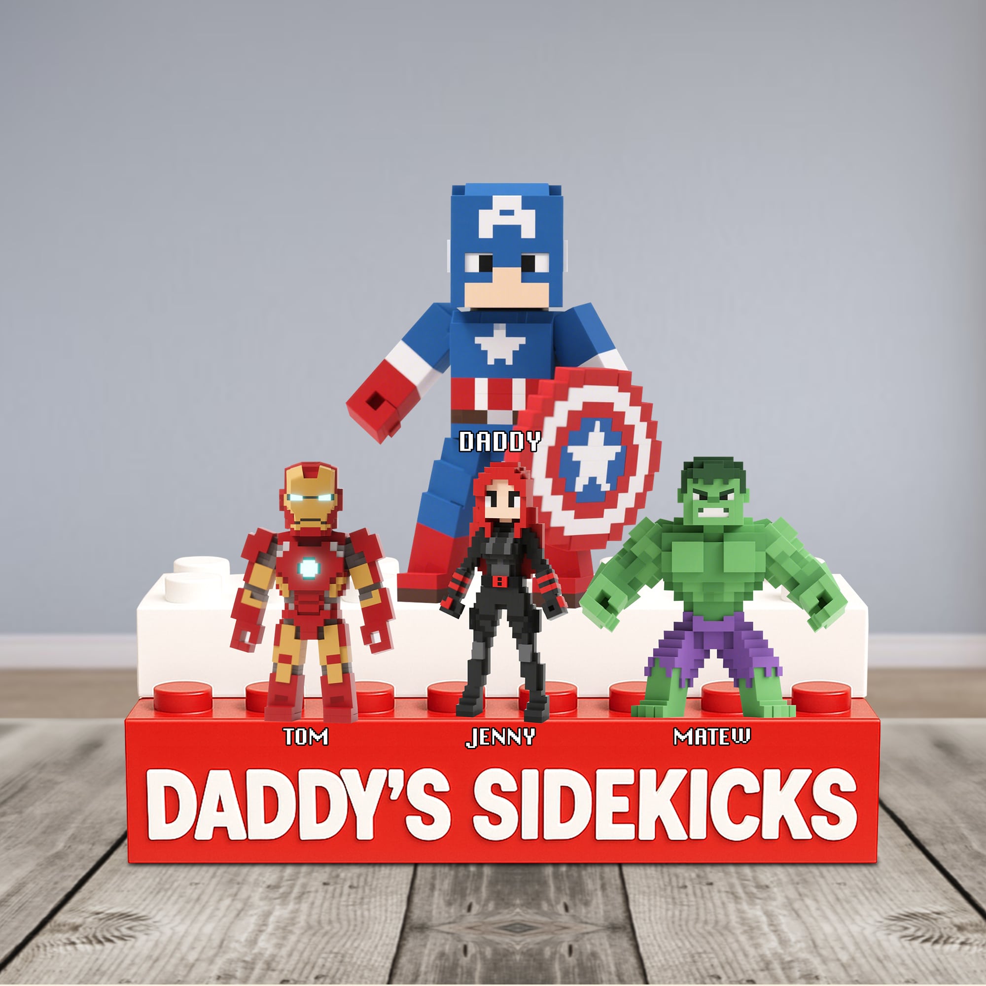 “Heroes are Made, Not Born” – Pixel Super Dad Plaque - Personalized Gifts for Dads, Grandpas, and More Shaped Plaques PopCulturePrints