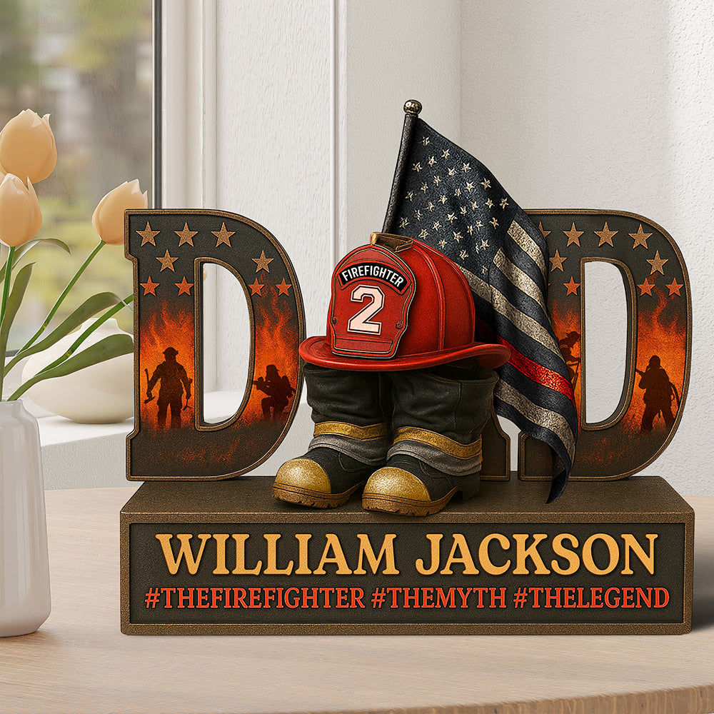 “The Firefighter Dad: A Legend” - Personalized Acrylic Plaque - Perfect Gift for Dads, Grandpas, and Firefighter Fans Shaped Plaques PopCulturePrints