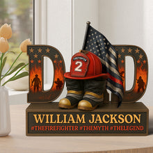 Load image into Gallery viewer, “The Firefighter Dad: A Legend” - Personalized Acrylic Plaque - Perfect Gift for Dads, Grandpas, and Firefighter Fans Shaped Plaques PopCulturePrints
