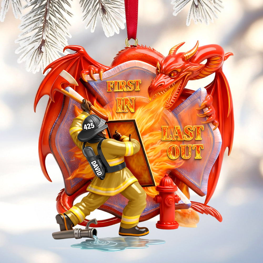 Firefighting with Dragon Acrylic Ornament - Personalized Gift for Firefighters Ornament PopCulturePrints