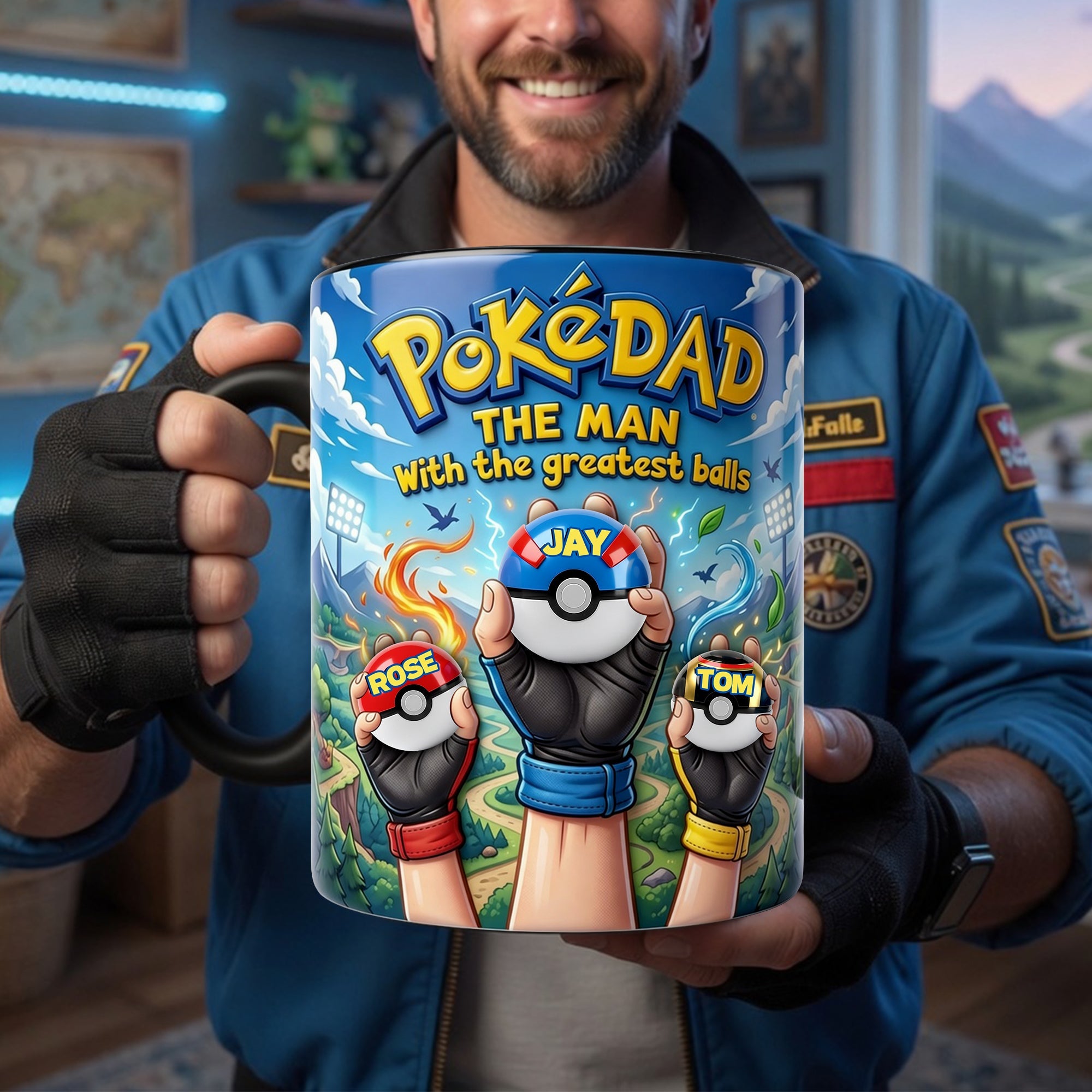 “PokeDad - The Man with the Greatest Balls” - Personalized Magic Mug for Dads and Grandpas Coffee Mug PopCulturePrints
