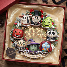 Load image into Gallery viewer, "Celebrate a Creepy Christmas with Style!" - Merry Creepmas Wreath Acrylic Sign - Personalized Gift for Halloween Lovers and Holiday Enthusiasts

