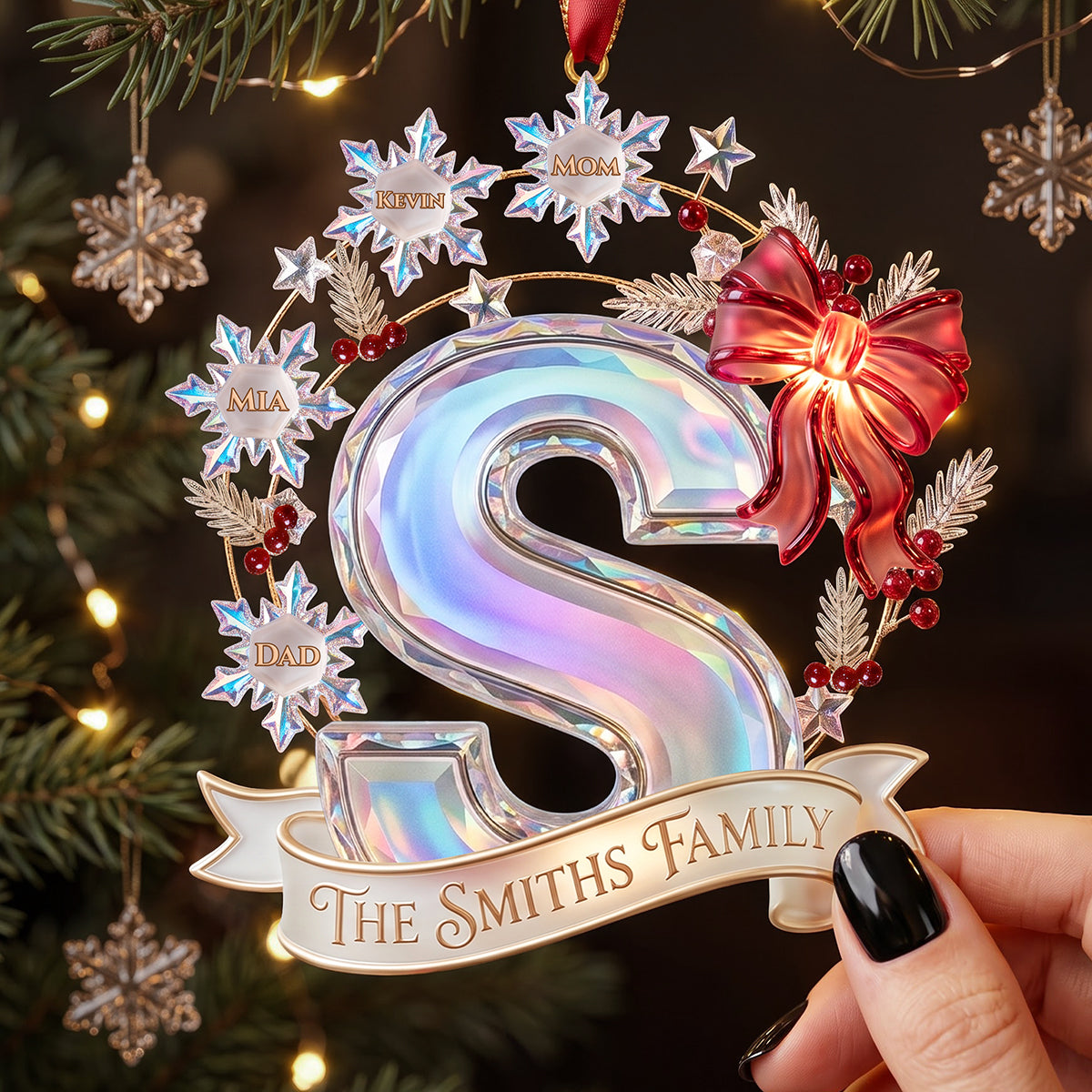 Celebrate Your Family with a Personalized Snowflake Alphabet Acrylic Ornament - Custom Christmas Gifts for Everyone