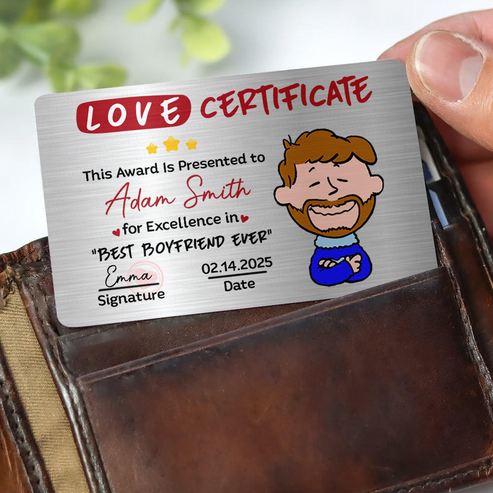Personalized Love Certificate for Boyfriends - Best Boyfriend Ever Wallet Card PopCulturePrints