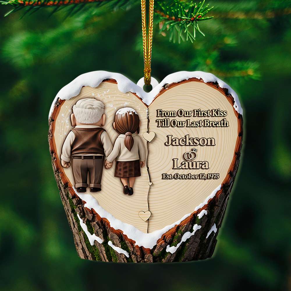 From Our First Kiss Till Our Last Breath - Holding Hands Old Couple Ornament - Personalized Christmas Anniversary Gift for Couples Ornament PopCulturePrints