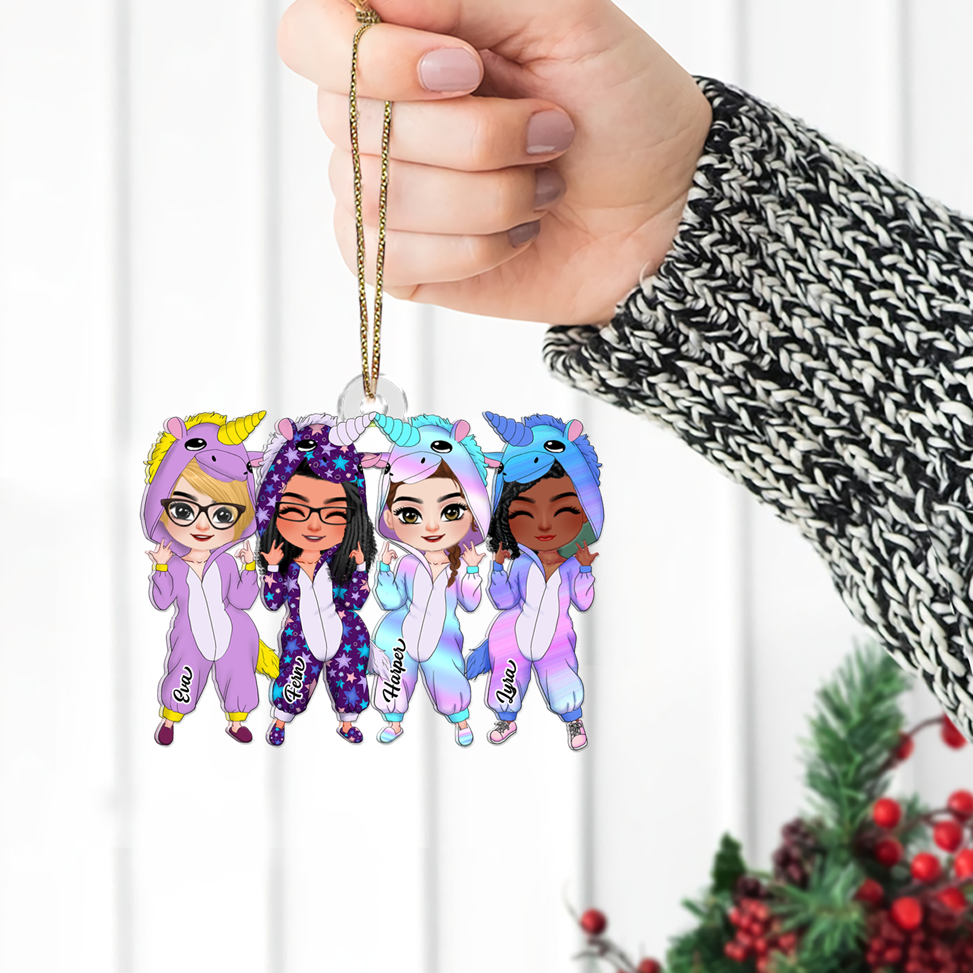 Personalized Best Friends Unicorn Pajama Ornament