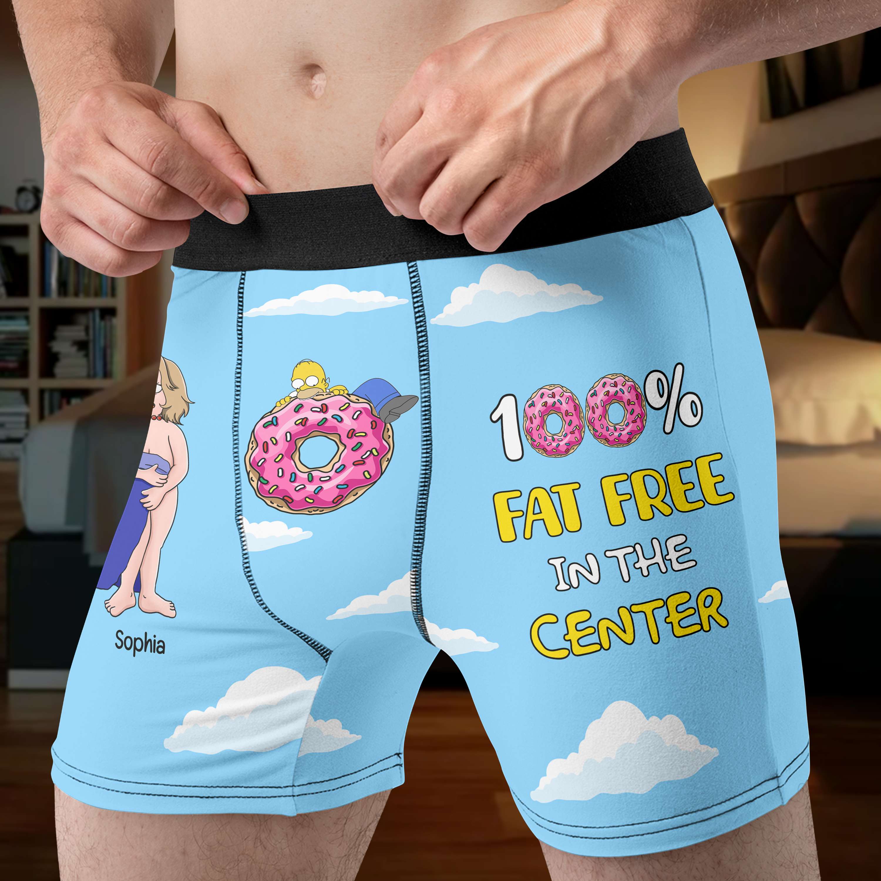 Custom Cartoon Couple Boxer Shorts - Personalized '100% Fat Free' Design | Valentine's Day Gifts Boxer Briefs PopCulturePrints