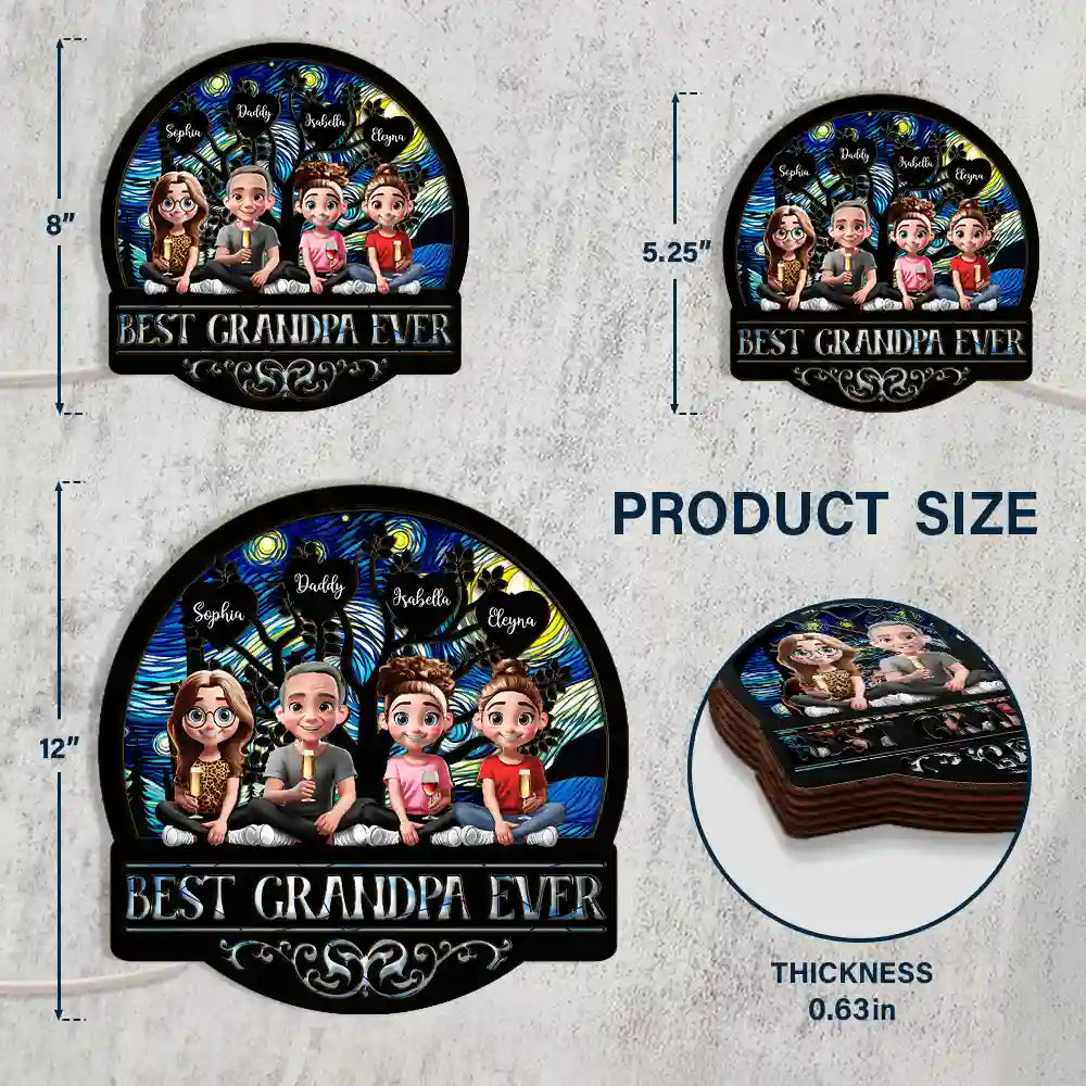 Best Dad Ever - Personalized LED Light Wooden Plaque - Gift for Dad, Grandpa, & All Fathers LED Light Wooden Plaque PopCulturePrints