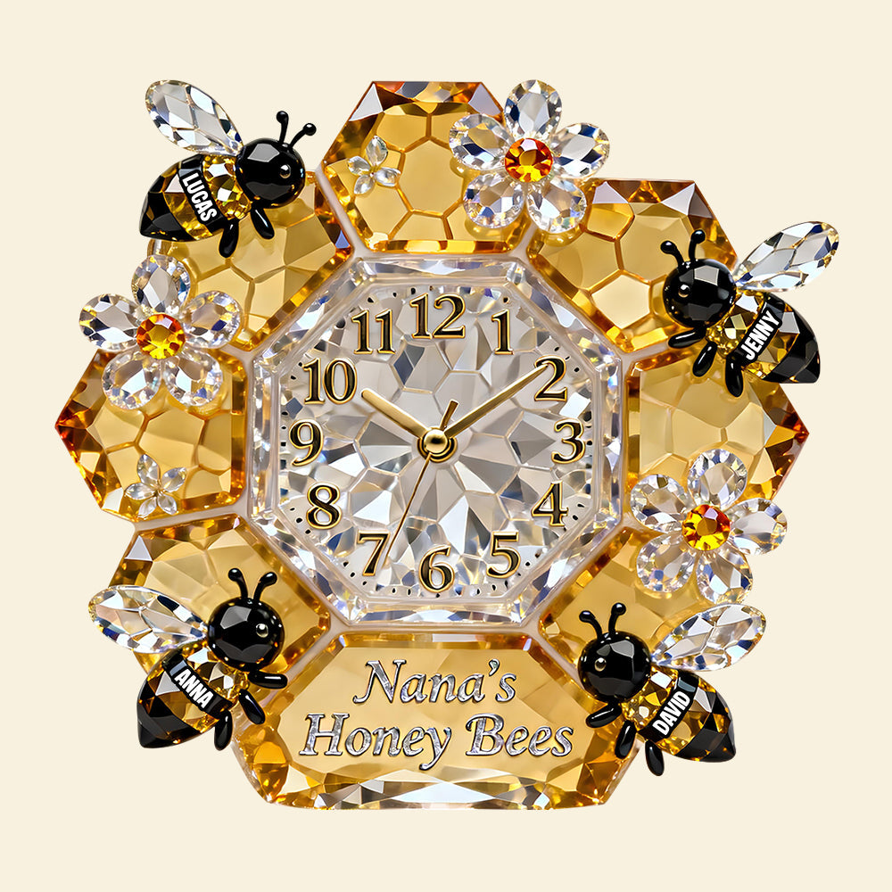 “Time to Bee Loved” - Grandma Bee Acrylic Hanging Wall Clock - Personalized Gift for Grandma, Nana, or Loved Ones Hanging Wall Clock PopCulturePrints