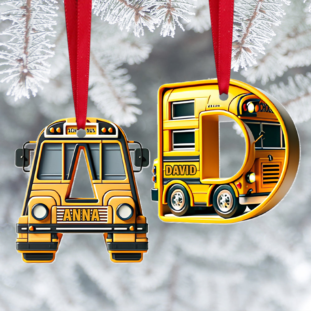 Personalized Bus Lover Christmas Ornament - Custom Alphabet Design