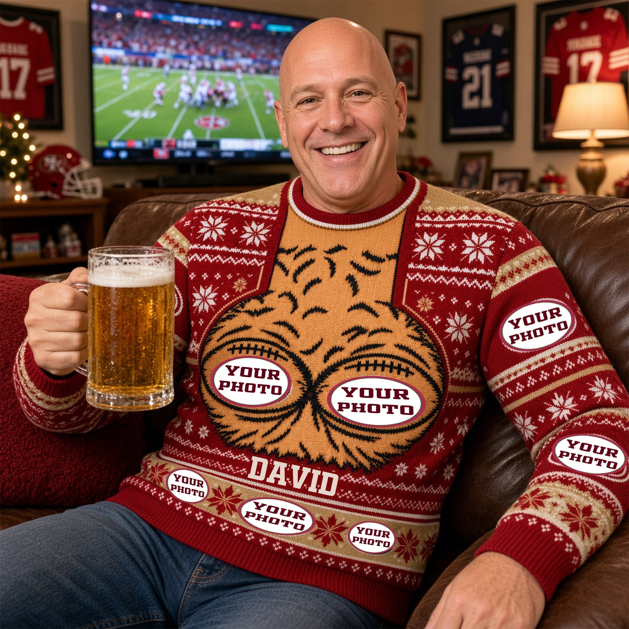 "Bring Laughter to Your Holidays with Our Funny Hairy Chest Sweater!" - Personalized 3D Knitted Ugly Sweater for Sports Lovers