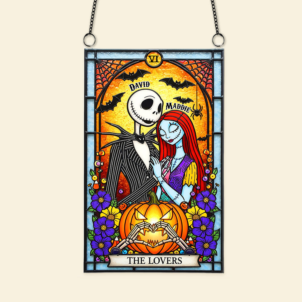 "Celebrate Love and Spookiness - Gothic Card The Lovers Suncatcher - Personalized Gift for Couples, Friends, and Family for Halloween" Ornament PopCulturePrints