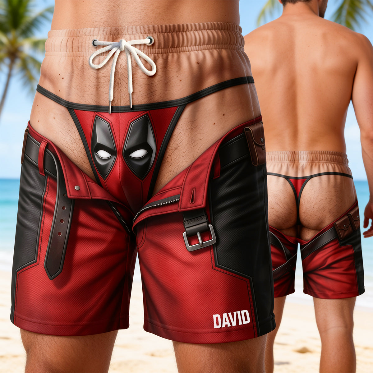 Unleash Your Inner Hero - Funny Masked Hero Men's Beach Shorts - Custom Personalized Gift for Him