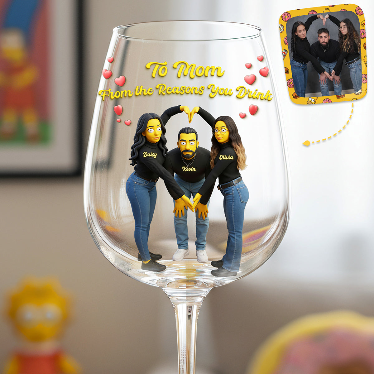 “To Mom, From the Reasons You Drink” - Fun Personalized Drinking Glass - Gifts for Moms, Grandma, and More Wine Glass PopCulturePrints
